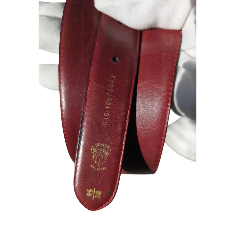 Vintage Gucci Burgundy & Navy Leather Belt 036-406-0042 w/ Naval Buckle GUC